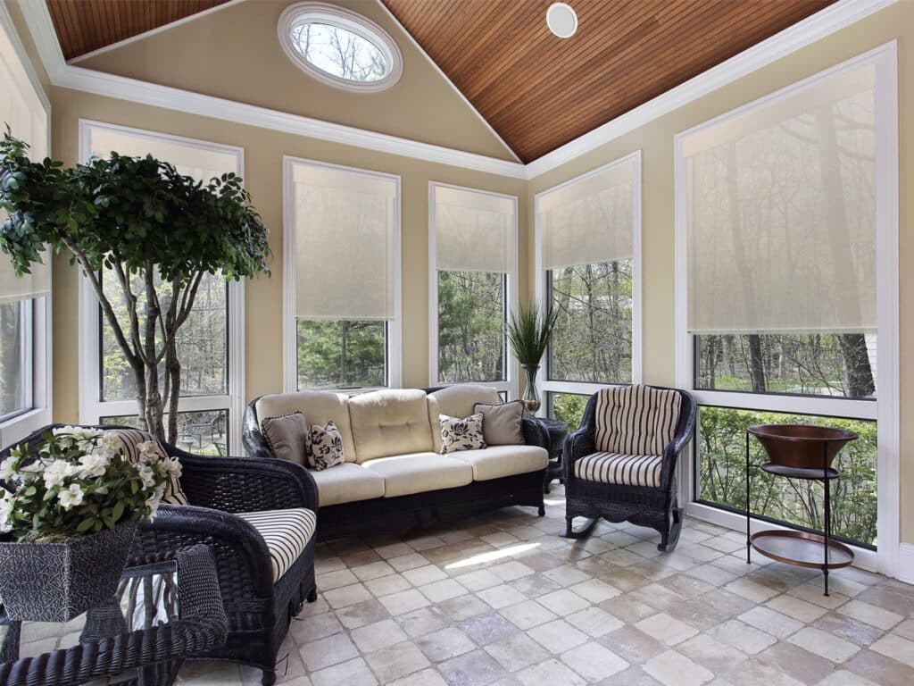 Sunroom Roller Shades for Heat Control, Glare Reduction, and Views